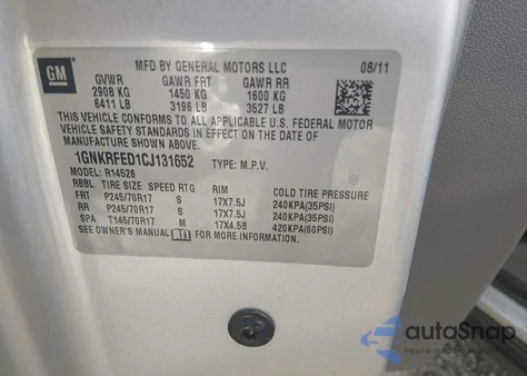 2012 Chevrolet Traverse Ls from USA, damaged, VIN 1GNKRFED1CJ131652